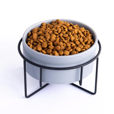 China Sustainable Hot Selling Eco - Friendly Ceramic Pet Food Water Bowl With Metal Bracket for sale