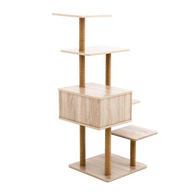 China 30*23*51 Inch Sisal Pet Tree Scratcher Platform Viable House Tower Wooden Activity Cat Tree for sale