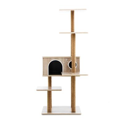 China Wooden Panel Scratcher Cat Tree For 2 Or 3 Particleboard Sustainable Luxury Fashion Large Size Four-Layer for sale