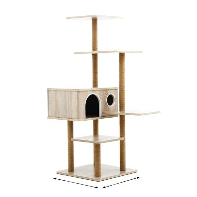 China Sustainable Beige Climbing Multi-Layers Cat Tree From Cat Scratcher Wooden Condo House for sale