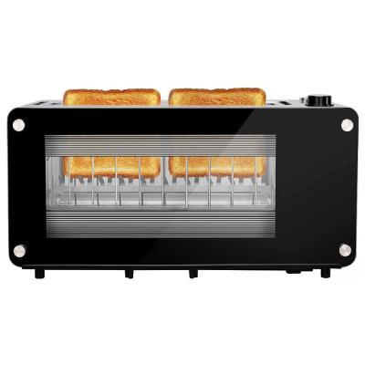 China Easy To Use/Clean Slice Glass Wall Toasters 2 Slot Long Bread Slot Breakfast Maker Electric Grill Toaster With Heater Rack for sale