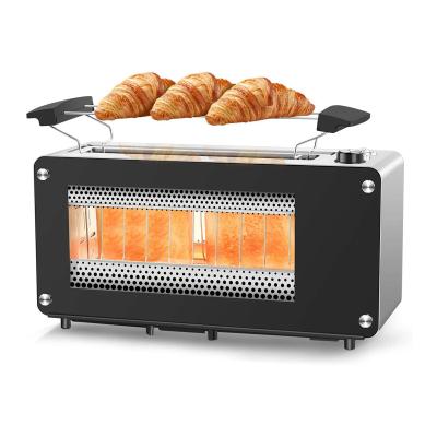 China Easy to Use/Clean 2 Single Slot Bagel Waffle Toasters Long Slice Glass Automatic Breakfast Glass Maker for sale