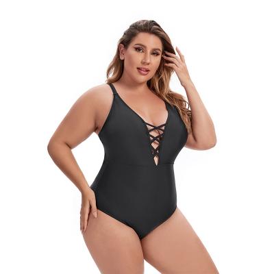 China Plus Size Solid Color Large Size Triangle Plus Fertilizer To Increase Women's Beach One Piece Swimsuit Backless Spot Swimwear Wholesale for sale