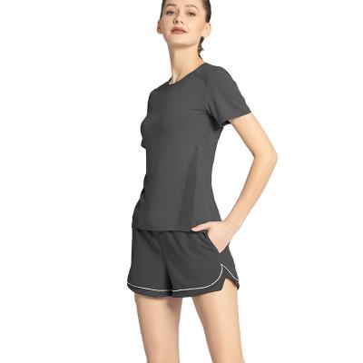 China Women's Quick-Drying Naked Loose Breathable Short Breathable Mesh Outdoor Running Fitness Sports Suit Yoga Clothing Suit for sale