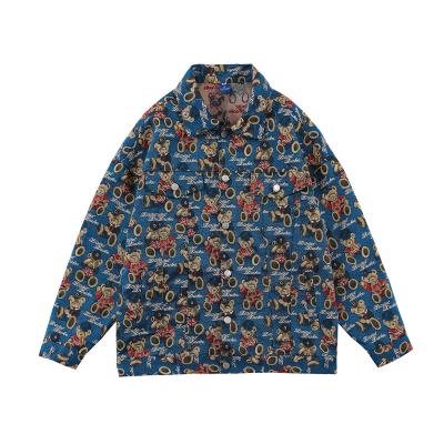 China European and American QUICK DRY INS bear jacquard lapel jacket men and women normal spring and autumn 2022 new couples denim jacket for sale