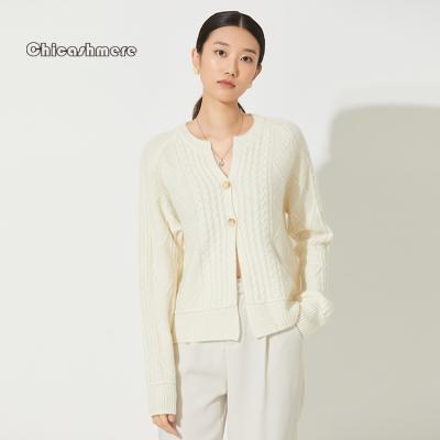 China Factory Direct Breathable Custom Women's Thick Button Diamond Cable Cashmere Cardigan Sweater for sale