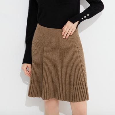 China Autumn Winter Women Breathable Pleated Knitted Pure Cashmere No Merino Wool Blend Pleated Short Hip Skirt Cashmere From Factory Direct for sale