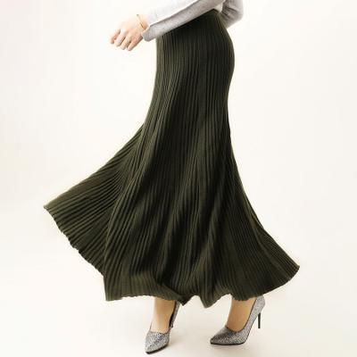 China Autumn Winter Women Breathable Pleated Knitted Pure Cashmere No Merino Wool Blend Rocket Pleated Midi Skirt From Factory Direct for sale