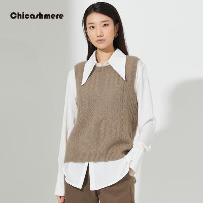 China Factory Direct Stock Custom Women's Pure Cashmere Knitted Cable Anti-Wrinkle Vest Sweater for sale