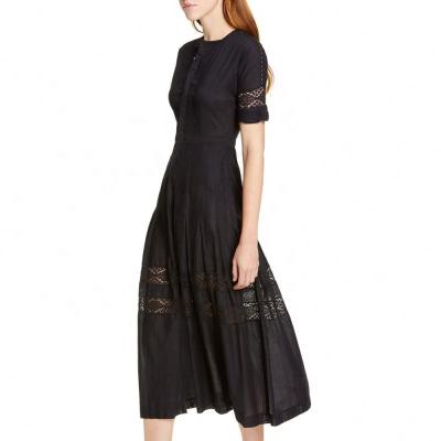 China High waist summer dresses from anti-static professional supplier, exquisite lace black dresses for sale