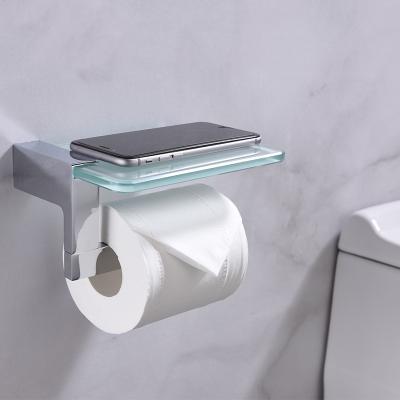 China Modern Wall Mount Luxury Toilet Paper Roll Holder With Mobile Phone Shelf for sale