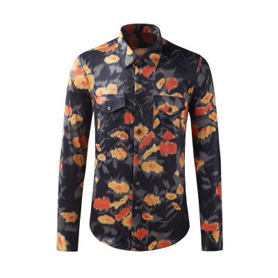 China Factory Wholesale Fashion Male Men's Long Sleeve Cardigan Anti-pilling Long Sleeve Hawaiian Print Shirts Casual Slim Fit Beach Shirts for sale