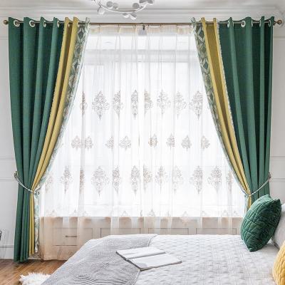 China Simple blackout LOSPRING cotton and jacquard color combination blackout curtain fabric living room bedroom blackout linen curtains for sale