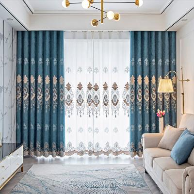 China Blackout Lospring European Chenille Embroidered Curtain Embroidery Blackout Ready Made Curtains For Living Room Dining Room for sale