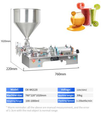 China Factory Price Food Ouxin OXWGS20 1000ml Double Nozzles Liquid Curry Sauce Paste Filling Machine Small Scale for sale