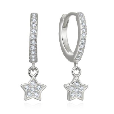 China TRENDY 14K Gold Plated Zircon Earrings Huggie Drop 925 Sterling Silver Star Small Circle for sale