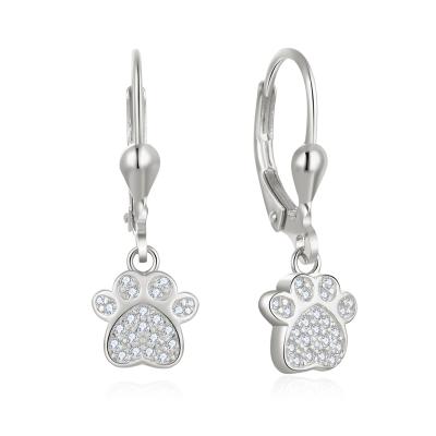 China TRENDY 925 Sterling Silver Rose Gold Plated Cut Pet Paw Print Drop Leverback Puppy Earrings for sale