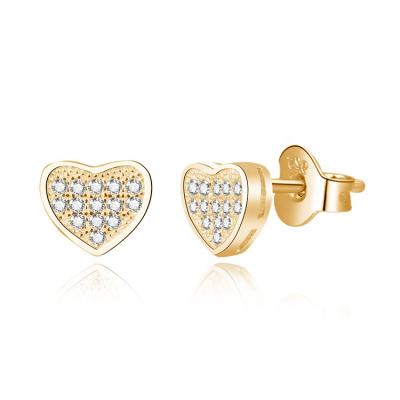 China TRENDY POLIVA Sterling 925 Silver Heart Earrings Stud Zircon Gold Plated Women Earrings for sale