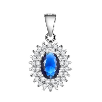 China Creative Luxury Vintage 925 Sterling Silver Rhodium Plated Blue Sapphire AAA Crystal Pendant for sale