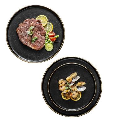 China Sustainable Yantai Tongli Black Frosted Ceramic Steak Dish Round Plate Glaze Anti-scratch Steak Dish Export Hotel Baking Coarse Tray for sale