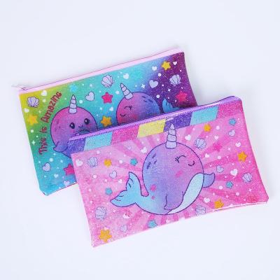 China Cute Fashion Pencil Case Glitter Cardboard Stationery PVC Pencil Bag For Kids Vinyl Custom Pencil Case for sale