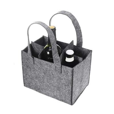 China Eco - Friendly Custom Printed Reusable Gray Wine Bottle Carriers Packaging Felt Wine Bag for sale