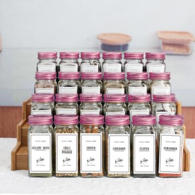 China Sustainable Hot Sale Set Of 24 Pcs Spice Jars Kitchen Spice Storage Bottles With Shaker Lids And Airtight Metal Lids 28 Pcs Spice Labels for sale