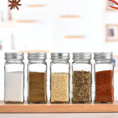 China Supplier Wholesale Empty Food Grade Square 4oz Spice Stocked Containers With Plastic Shaker And Metallic Lids for sale