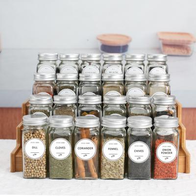 China Viable 12 Pcs 4 Oz Empty Glass Spice Jars Containers Set With 24pcs Silver Lids 36pcs Labels 1pcs Silicone Funnels for sale