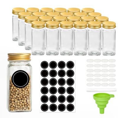 China Viable Set of 24 Spice Shaker 120Ml 4oz Glass Seasoning Jars With 24Pcs Gold Lid Marks 1Pcs Marker Pen 1Pcs Collapsible Funnel for sale