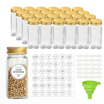 China Sustainable 1pcs Silicone Heads 36pcs Round Labels 24 Gold Lids Set Of 24 Sets Of 120Ml 4oz Square Spice Jars for sale