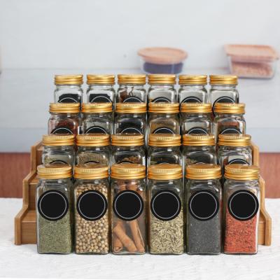 China Sustainable Set of 24 Glass Spice Jars 120Ml 4oz Square Condiment Bottles For Pentry Storage Seasoning for sale