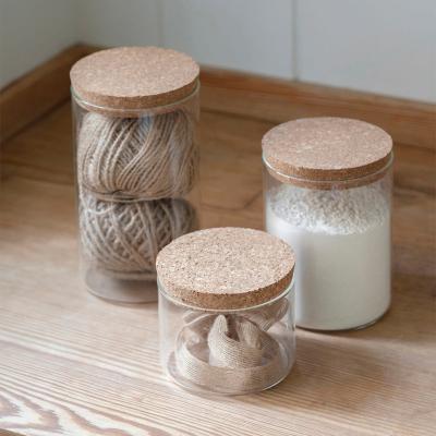 China Round 200Ml 250Ml 350Ml Candy Jar Round 200Ml 250Ml 350Ml Storage Viable Moisture Proof Sealed Glass Clear Glass Jar With Cork Lids for sale