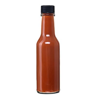 China Popular Customized Logo 6oz 10oz 12oz 16oz Frying Oil Clear Chilli Woozy Bottle For BBQ With Black White Plastic Lid for sale