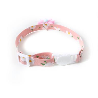 China Viable Popular Custom Design Adjustable Floral Ribbon Printed Cat Collar Cute Cat Necklace Sweet for sale