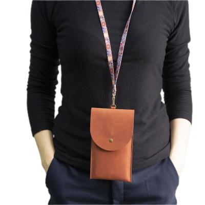 China Waterproof Mobile Accessories Peel Neck Lanyard Pocket PU Leather Bag Card Holder Slim Hanging Mobile Money Wallet Friendly for sale