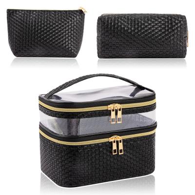 China Fashion Fashion Travel Portable Toiletry Storage Wash Bag Marble Print Waterproof PU PVC Makeup Cosmetic Bag 3pcs Set for sale