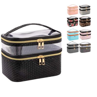 China Fashion Women Makeup Bags Double Layer Zipper Travel Storage Cosmetic Organizer Toiletry Bags Waterproof for sale