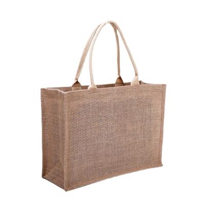 China Customized Printed Logo Grocery Manufacturer Flat Bottom Jute Reusable Used Shopping Bags for sale