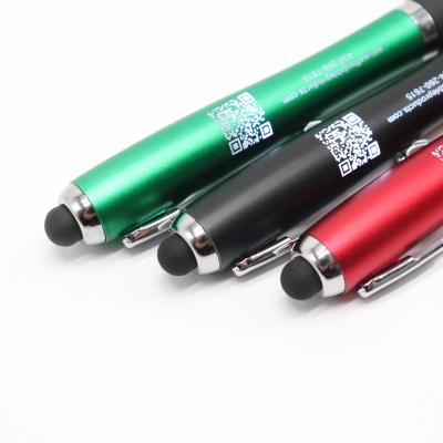 China Promotional Pen Stock 3 in 1 Promotion Multi Functional Stylus Led Light Pen with Engraved Logo for sale