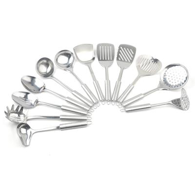 China Sustainable Kitchen Cooking Utensils Set 12 PCS Stainless Steel Kitchen Gadgets Turner Spatula Ladle for sale