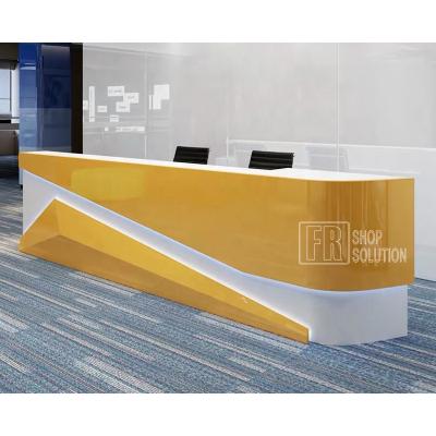 China Whole Piece Ready Mounted Most Popular Gymnasium Front Desk Office Reception Desk High Quality Wooden Counter For Sale for sale