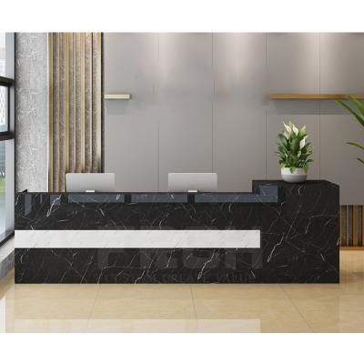 China Wholesale Black Marble High Quality Modern Wood Marble Reception Desk Modern Furniture Black Reception Desk for sale