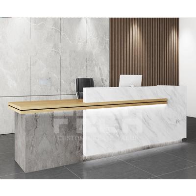 China Wholesale Customizable Modern Simple Design Barber Shop Front Reception Desk Led Marble Desk Reception for sale