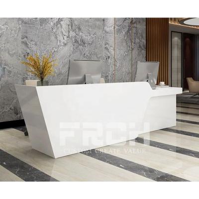 China High Gloss Customized Modern Front Desk White Wooden Office Living Room Spa Straight Reception for sale