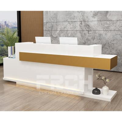 China Art Shape Modern Customized Art Form Wooden Front Desk Marble White Reception Office Beauty Salon for sale