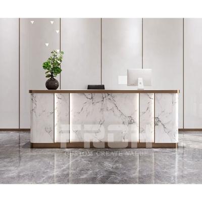 China Customized Small Marble Modern Living Room Office Reception Counter Small Spa Reception With Led Light for sale