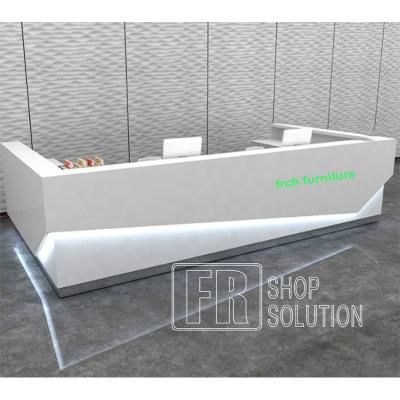 China Office High Gloss White Solid Surface Counter Desk Led Counter Front u Shape Design Commercial Reception for sale