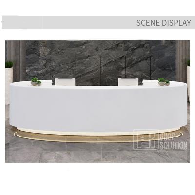 China (Other) Wholesale Customized Adjustable Modern Living Room Wooden Reception Curved Front Desk For Hotel for sale