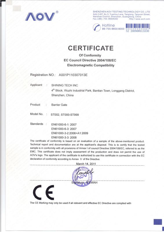 CE Certificate - Shining International Tech Limited